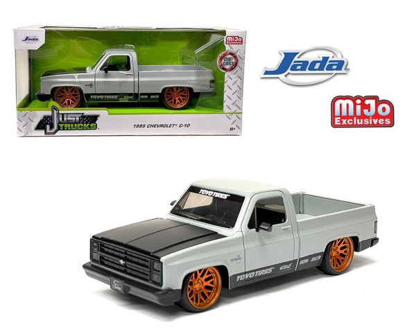 Diecast Republic Jada Toys Just Trucks MiJo Exclusives 1985 Chevrolet C-10 Flat Gray Cream Toyo Tires