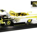 Buy the M2 Mooneyes 1957 Chevrolet Bel Air Hardtop, Chase version at Die Cast Republic. A white convertible with black and gold flames with gold trim.